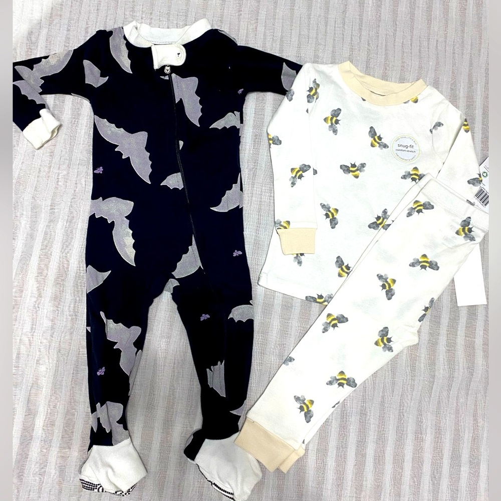 Burt's Bees Baby Unisex Pjs, Bundle 1 Footies Bats 6-9 months/ 2-piece